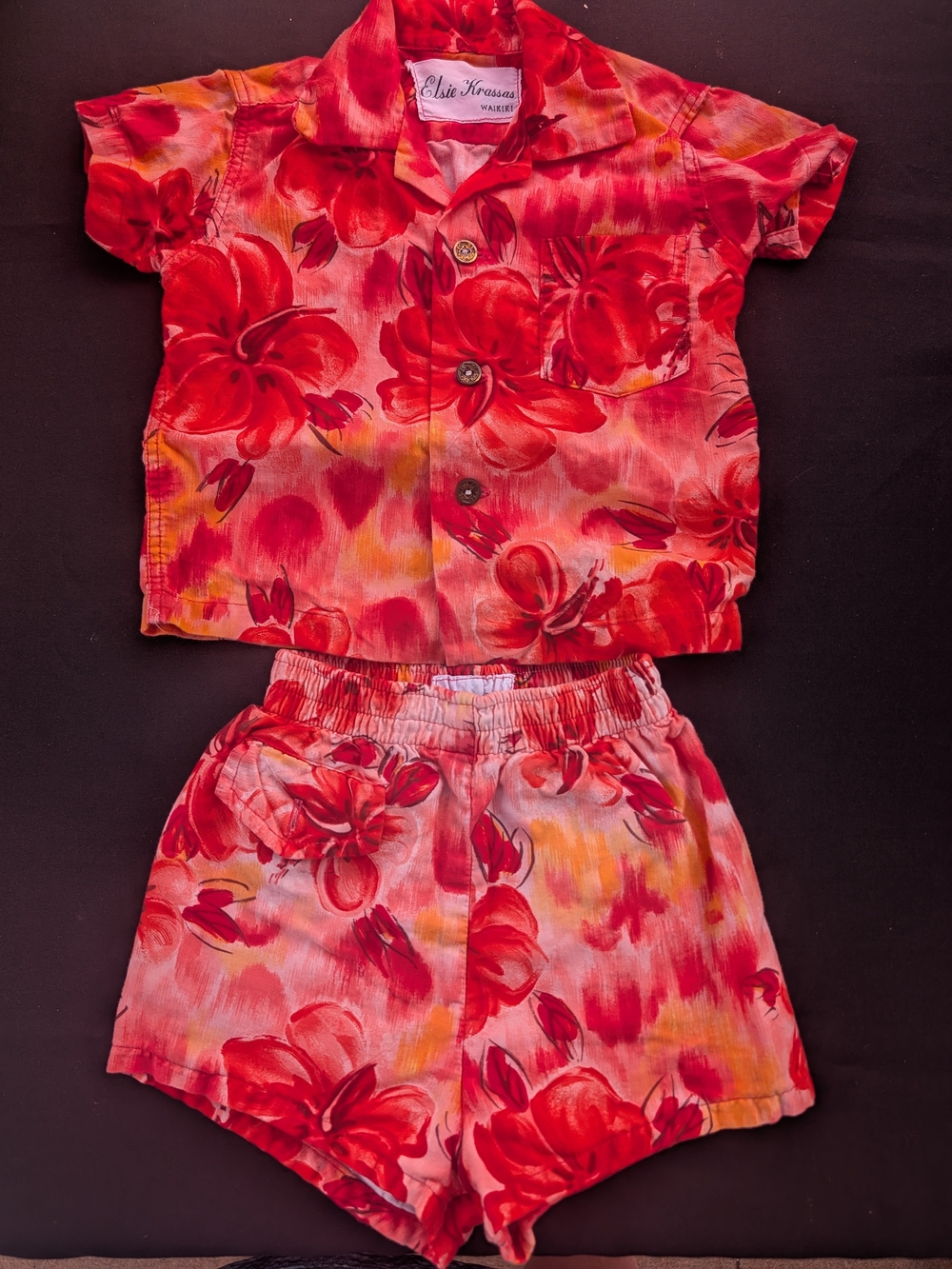 Red Floral Kids Two-Piece Shirt & Shorts Set